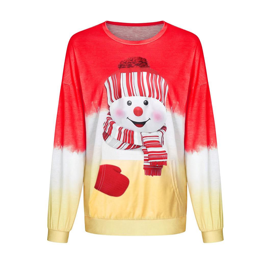 Women's Christmas Sweatshirt Casual Fashion Printing Long Sleeve O-Neck Pullover Top Blouse Wool Sweater, S-3XLc